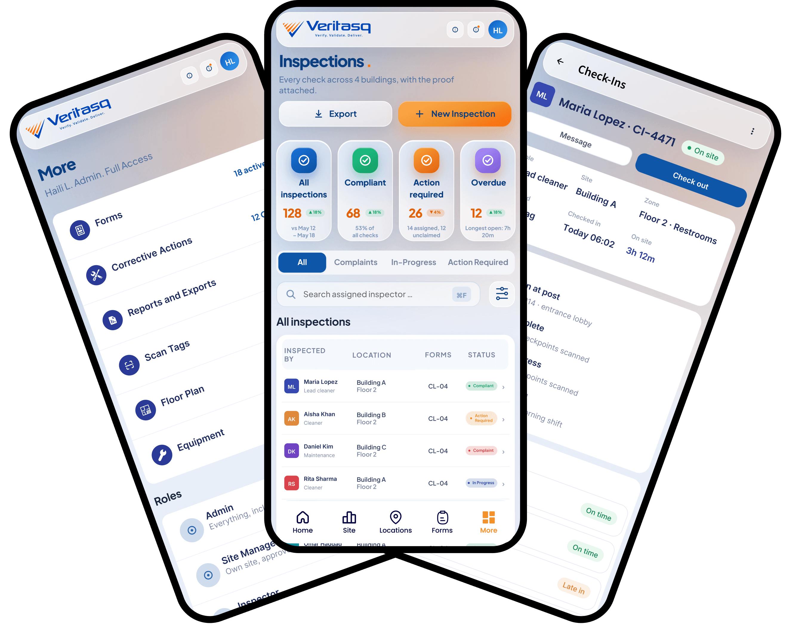 Veritasq Manager views on mobile devices